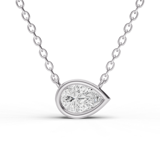 Lab Grown Pear Shape Diamond Solitaire Pendant with Bezel Setting