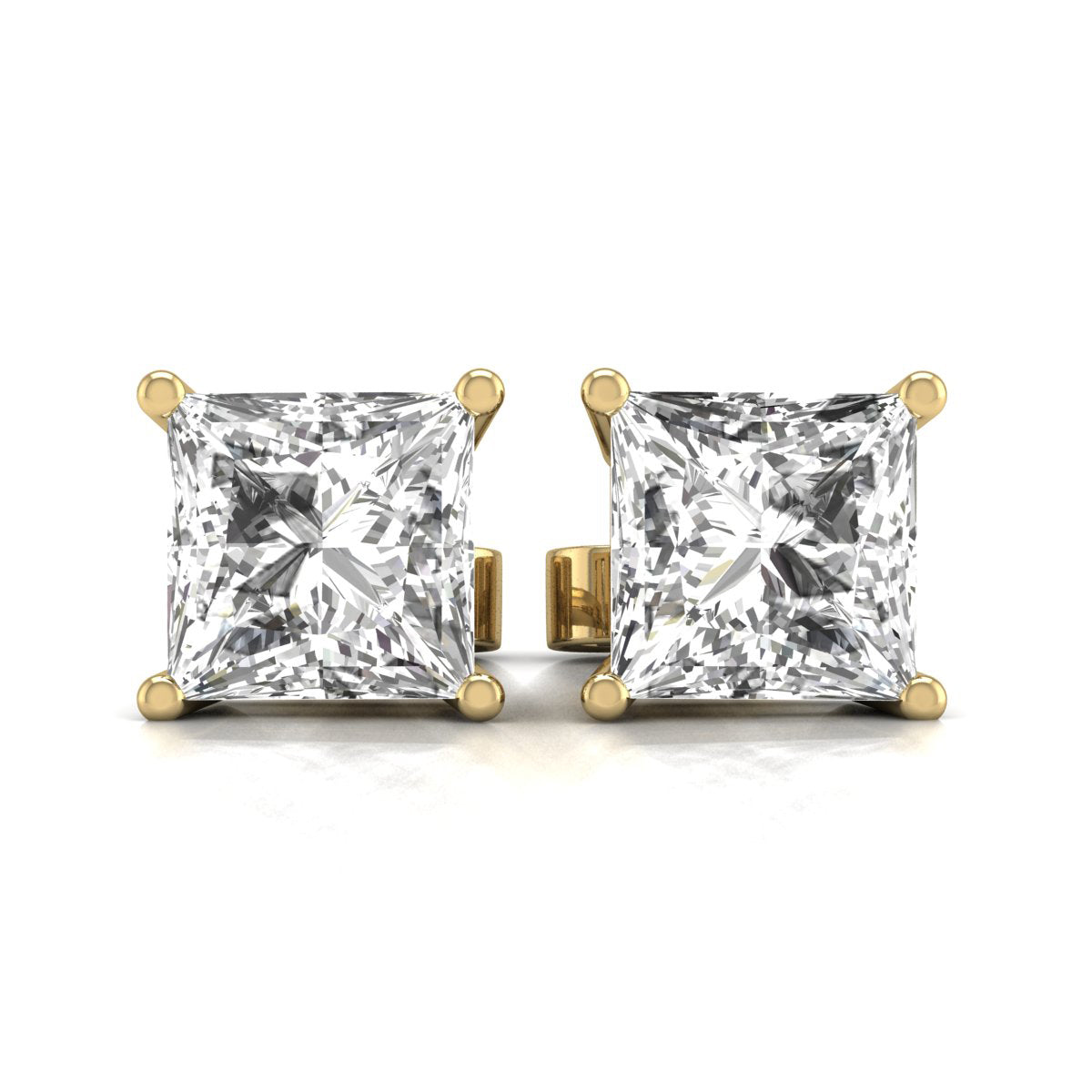 W Princess Cut Lab Grown Diamond Solitaire Stud Earrings with Basket Setting Pushbacks