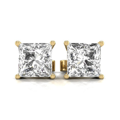 W Princess Cut Lab Grown Diamond Solitaire Stud Earrings with Basket Setting Pushbacks
