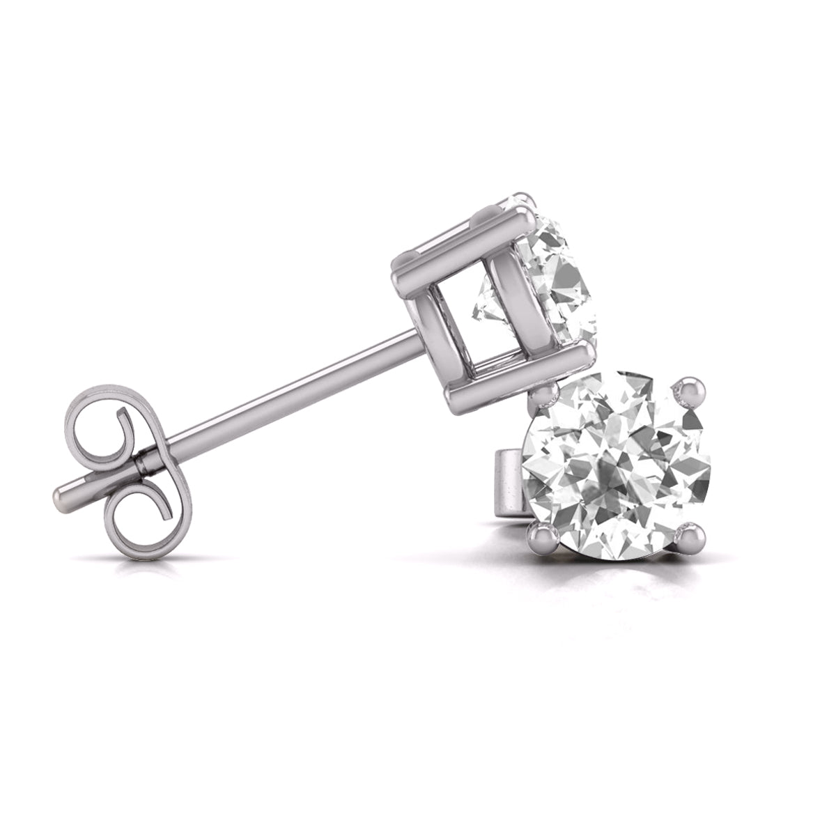 W Round Lab Grown Diamond Solitaire Stud Earrings with Basket Setting Pushbacks