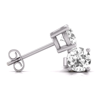 W Round Lab Grown Diamond Solitaire Stud Earrings with Basket Setting Pushbacks