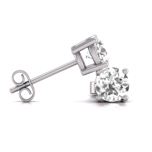 W Round Lab Grown Diamond Solitaire Stud Earrings with Basket Setting Pushbacks