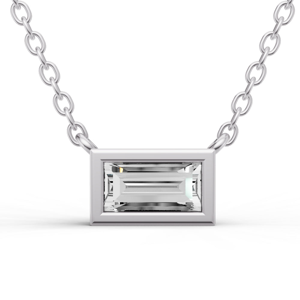 1/4 ctw LG Baguette Shape Diam. Solitaire Pendant with Bezel Setting in 14K WG