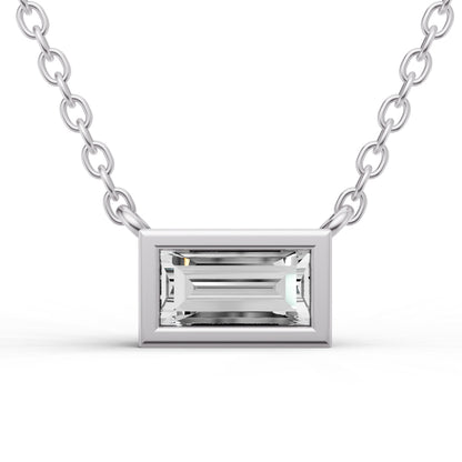 1/4 ctw LG Baguette Shape Diam. Solitaire Pendant with Bezel Setting in 14K WG