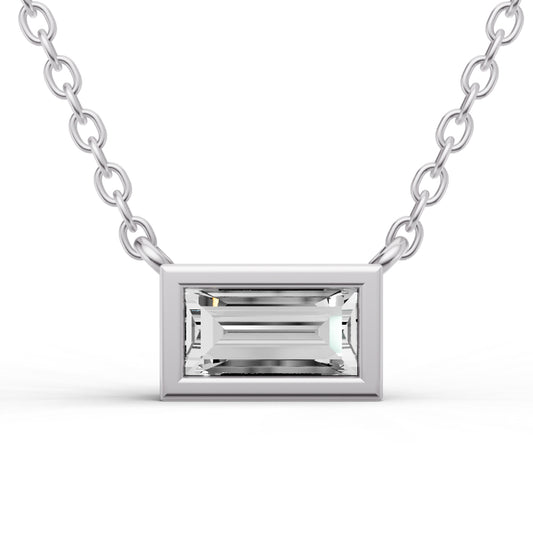 1/4 ctw LG Baguette Shape Diam. Solitaire Pendant with Bezel Setting in 14K WG