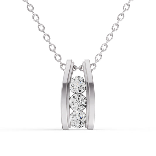 W Round Lab Grown Diamond Three Stone Ladder Pendant With Channel Setting