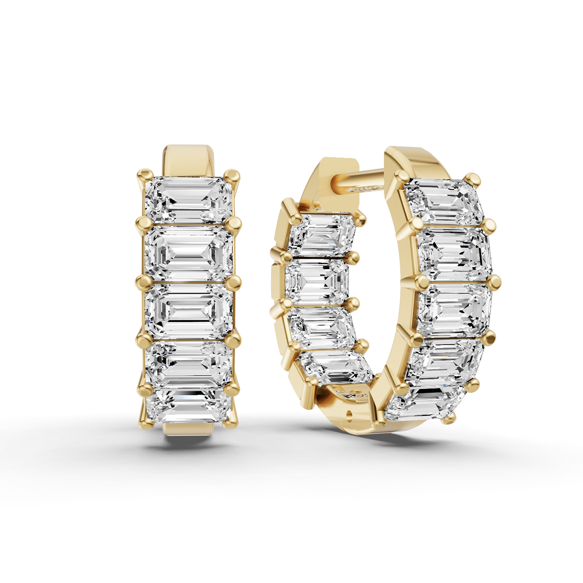 Emerald Diamond East-West Fancy Hoop Earrings