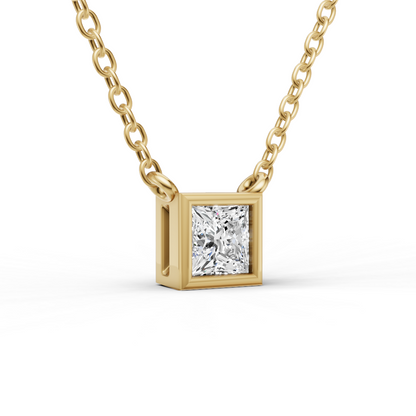 Lab Grown Princess Cut Diamond Solitaire Pendant with Bezel Setting