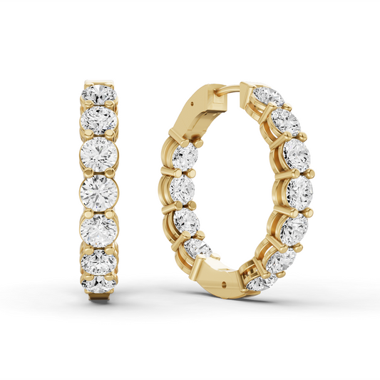 TW Lab Grown Diamond Round Shape In & Out Hoop Earrings