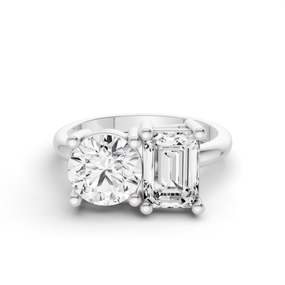 Round & Emerald Shape Two Stone Ring
