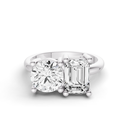 Round & Emerald Shape Two Stone Ring
