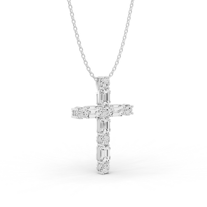 Round & Emerald Diamond Pendent in 14K WG