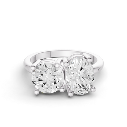Round & Oval Shape Two Stone Ring