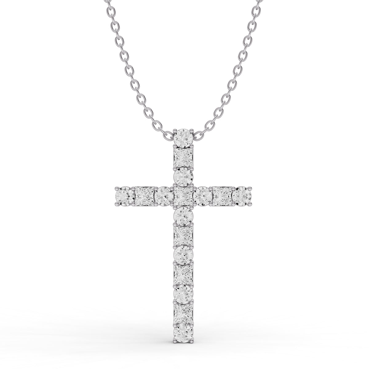 Round & Princess Diamond Pendent in 14K WG