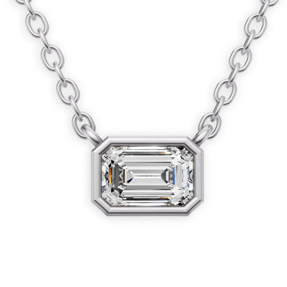 Lab Grown Emerald Shape Diamond Solitaire Pendant with Bezel Setting