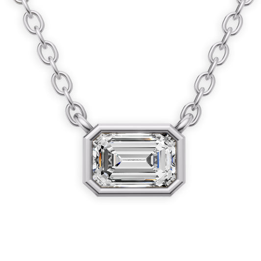 Lab Grown Emerald Shape Diamond Solitaire Pendant with Bezel Setting