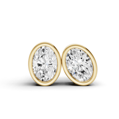 W Lab Grown Oval Shape Diamond Solitaire Earrings with Bezel Setting