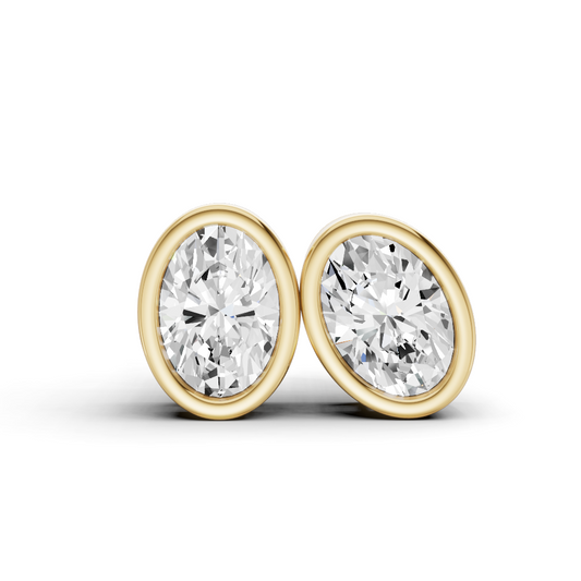 W Lab Grown Oval Shape Diamond Solitaire Earrings with Bezel Setting