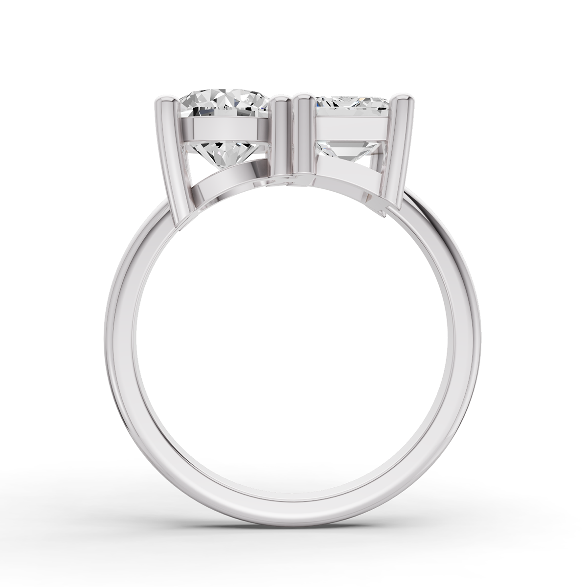 Round & Emerald Shape Two Stone Ring