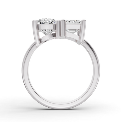 Round & Emerald Shape Two Stone Ring