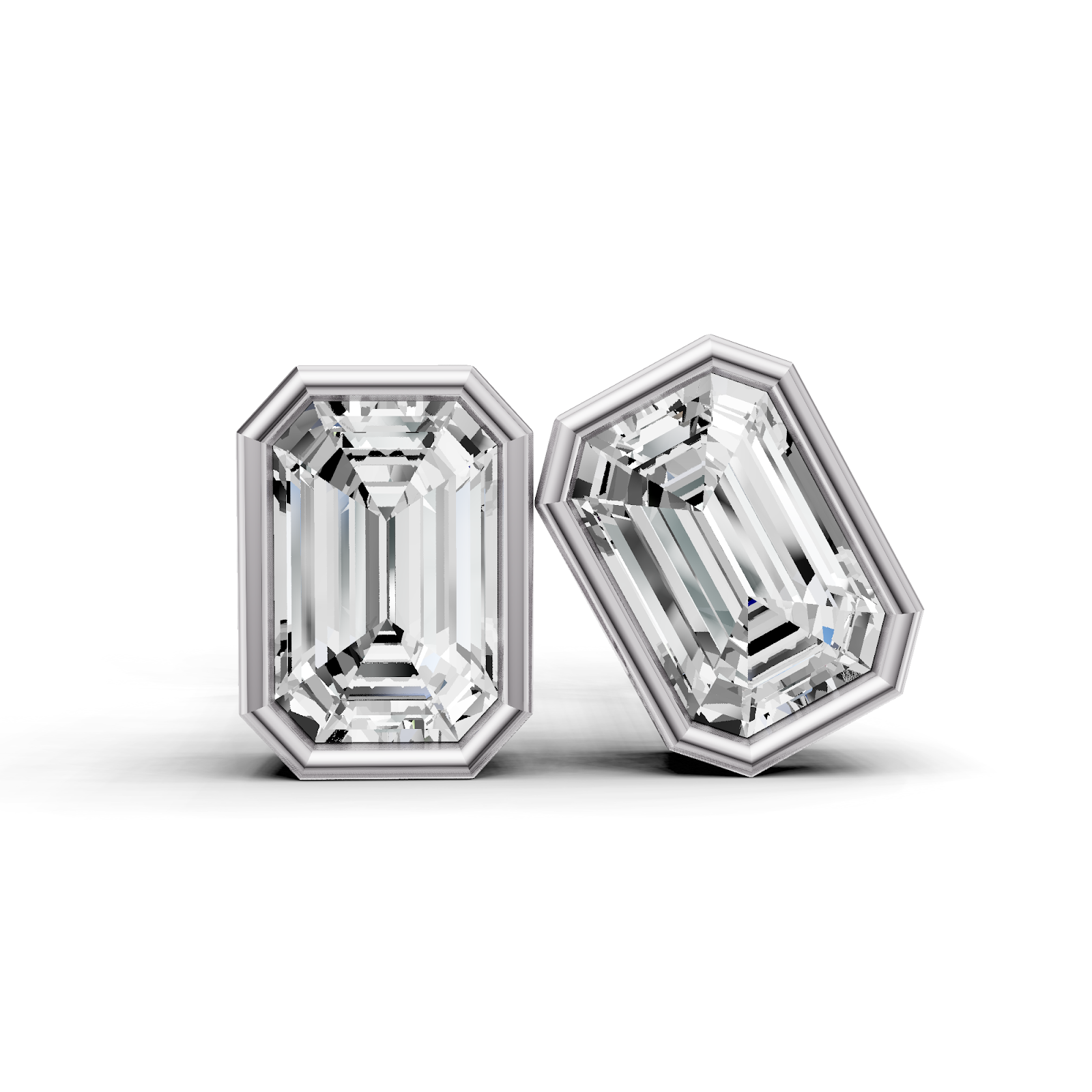W Lab Grown Emerald Shape Diamond Solitaire Earrings with Bezel Setting