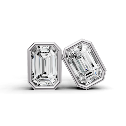 W Lab Grown Emerald Shape Diamond Solitaire Earrings with Bezel Setting