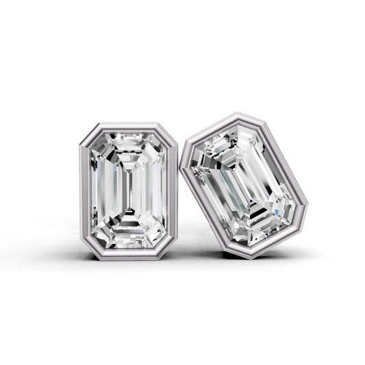 W Lab Grown Emerald Shape Diamond Solitaire Earrings with Bezel Setting