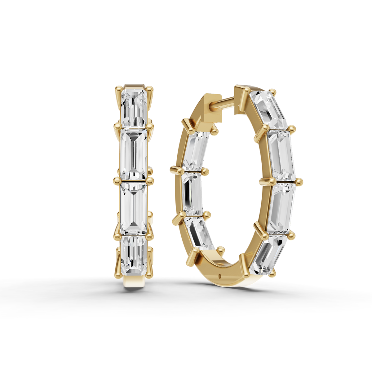 W Lab Grown Baguette Diamond North-South Fancy Hoop Earrings