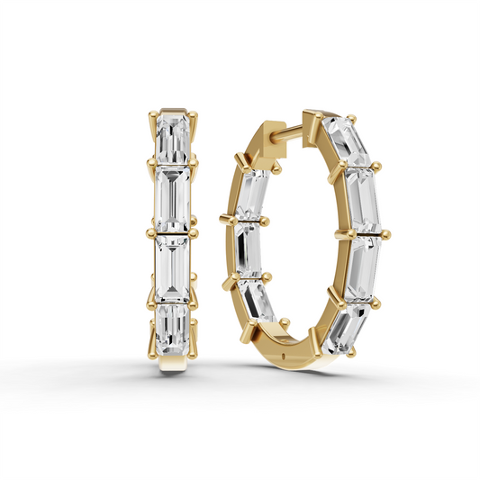 W Lab Grown Baguette Diamond North-South Fancy Hoop Earrings