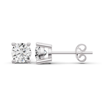 W Lab Grown Round Cut Diamond Solitaire Earrings with Prong Setting