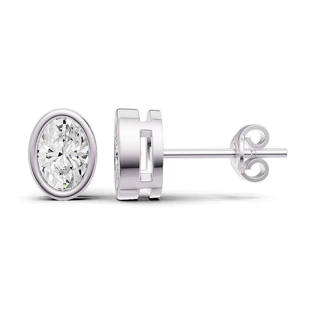 W Lab Grown Oval Shape Diamond Solitaire Earrings with Bezel Setting