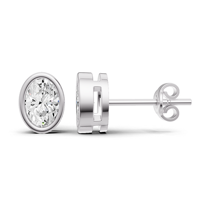 W Lab Grown Oval Shape Diamond Solitaire Earrings with Bezel Setting