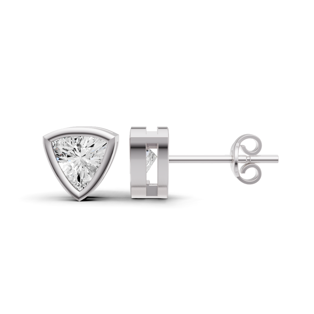 W Lab Grown Trillion Shape Diamond Solitaire Earrings with Bezel Setting