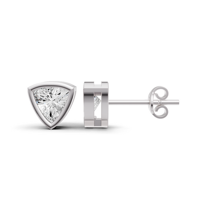 W Lab Grown Trillion Shape Diamond Solitaire Earrings with Bezel Setting