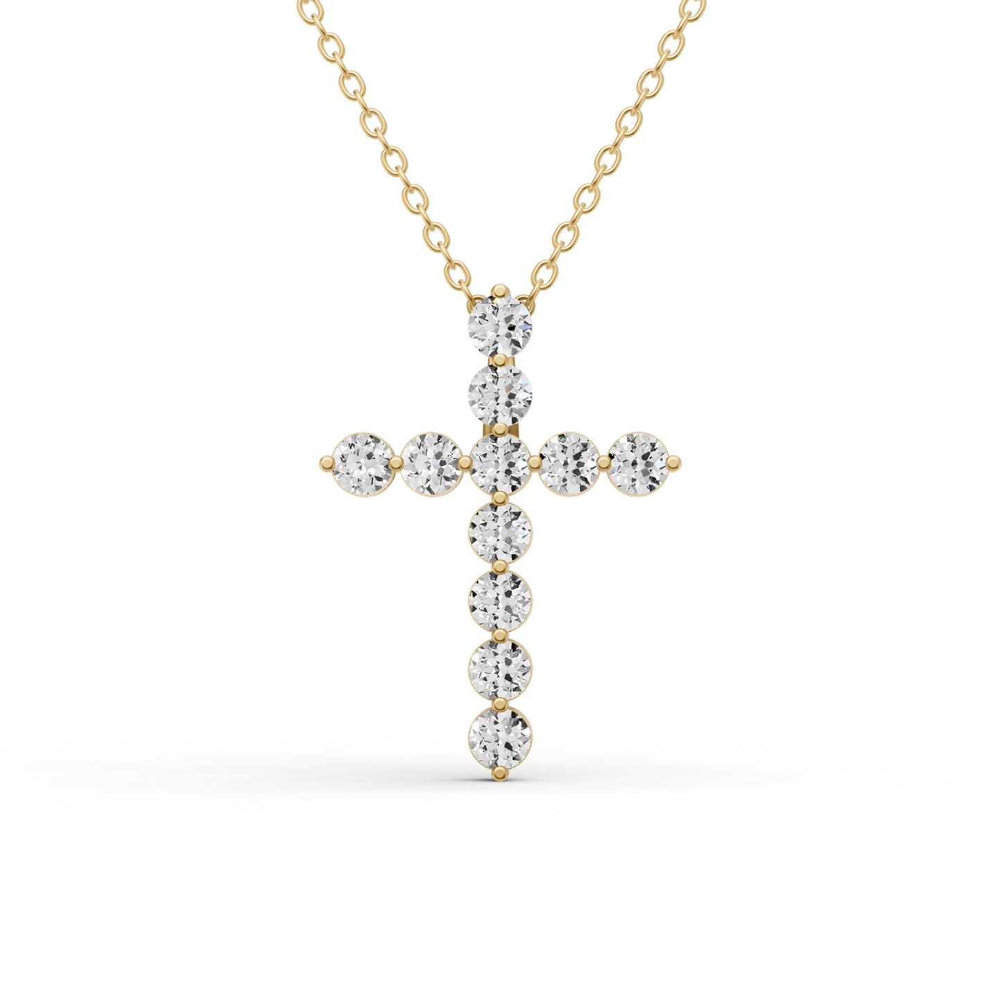 W Round Lab Grown Diamond 11 Stone Shared Prong Cross Pendant
