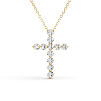 W Round Lab Grown Diamond 11 Stone Shared Prong Cross Pendant