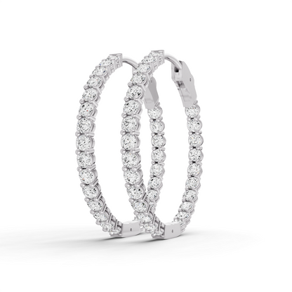 W Lab Grown Diamond Round Shape In & Out Hoop Earrings