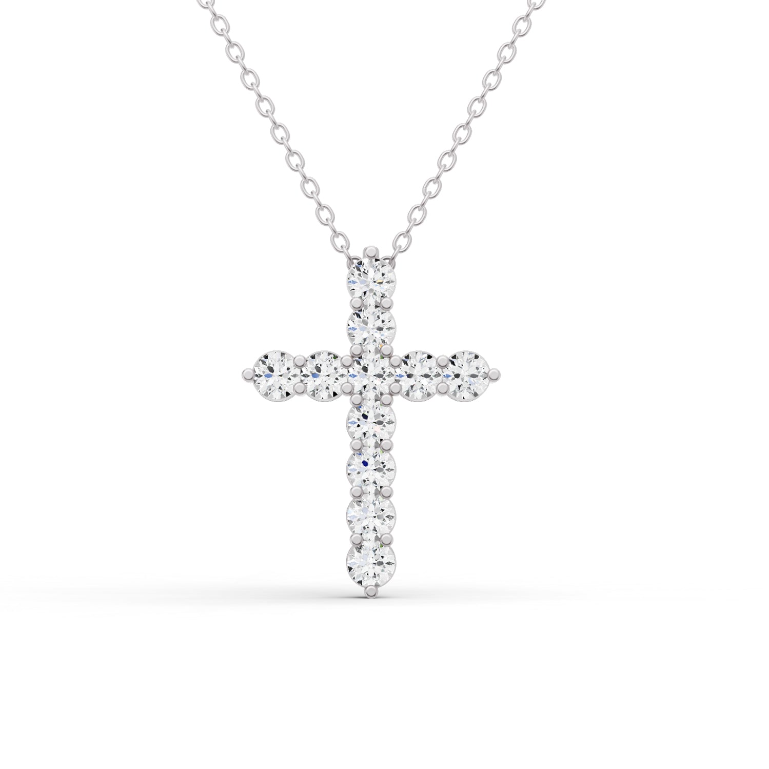 W Round Lab Grown Diamond 11 Stone Cross Pendant