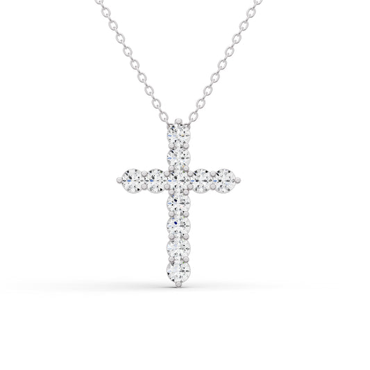 W Round Lab Grown Diamond 11 Stone Cross Pendant