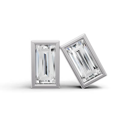 W Lab Grown Baguette Shape Diamond Solitaire Earrings with Bezel Setting