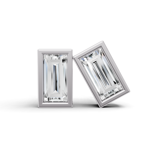 W Lab Grown Baguette Shape Diamond Solitaire Earrings with Bezel Setting