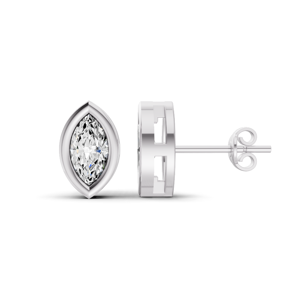 W Lab Grown Marquise Shape Diamond Solitaire Earrings with Bezel Setting