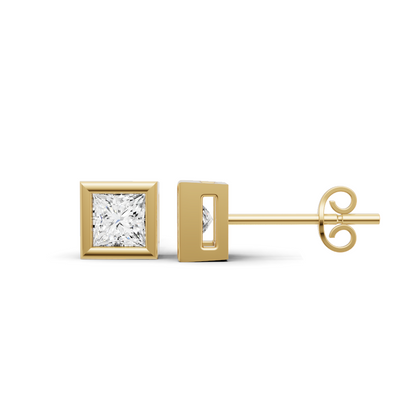 W Lab Grown Princess Cut Diamond Solitaire Earrings with Bezel Setting