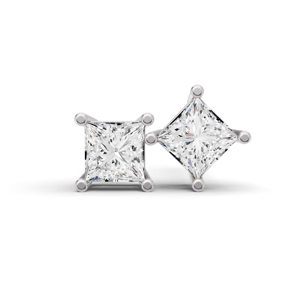 W Lab Grown Princess Cut Diamond Solitaire Earrings with Prong Setting