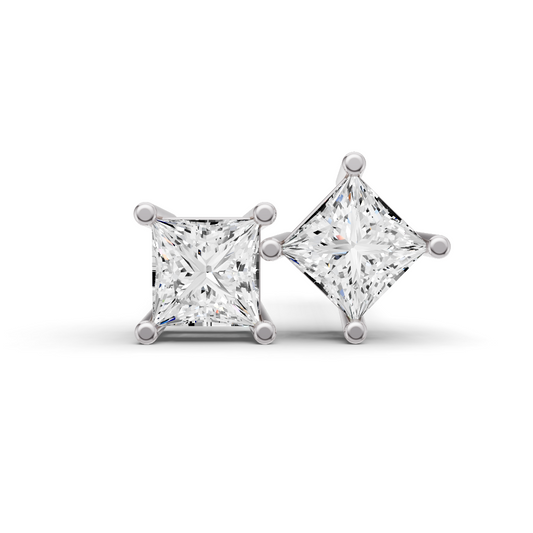 W Lab Grown Princess Cut Diamond Solitaire Earrings with Prong Setting