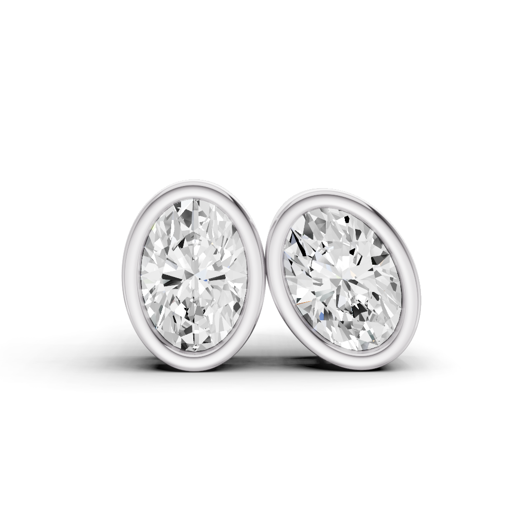 W Lab Grown Oval Shape Diamond Solitaire Earrings with Bezel Setting