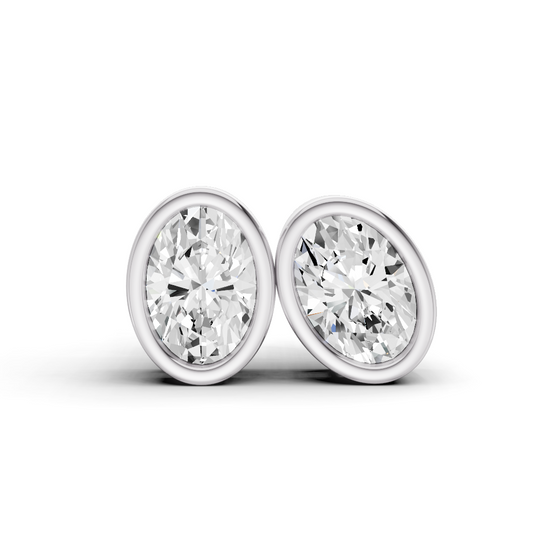 W Lab Grown Oval Shape Diamond Solitaire Earrings with Bezel Setting