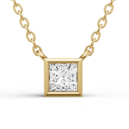 Lab Grown Princess Cut Diamond Solitaire Pendant with Bezel Setting