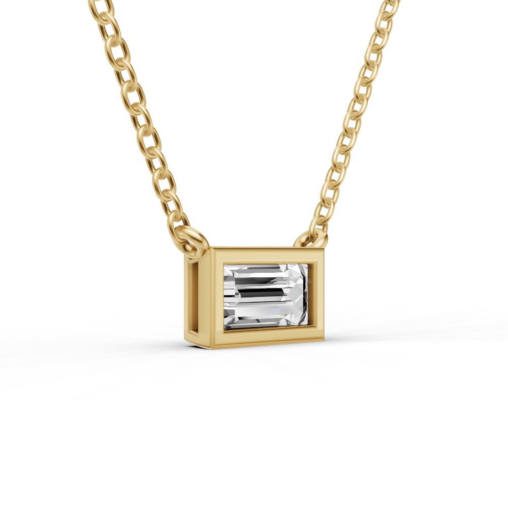 1/4 ctw LG Baguette Shape Diam. Solitaire Pendant with Bezel Setting in 14K WG
