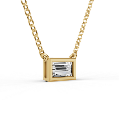 1/4 ctw LG Baguette Shape Diam. Solitaire Pendant with Bezel Setting in 14K WG